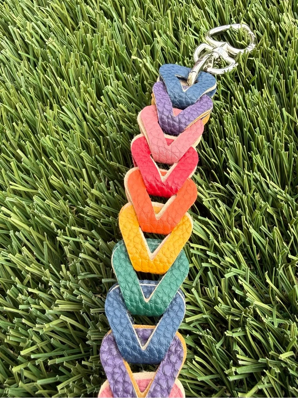 Novelty Strap| Bag Strap| Pebbled Faux Leather Muted Rainbow Chain| Heart Shaped